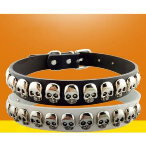 S-L Pet Dog Collar Leather Skull Pattern Pet Collar Dog Chain Funny Collar Adjustable Personalized Dogs Leather Collar Puppy