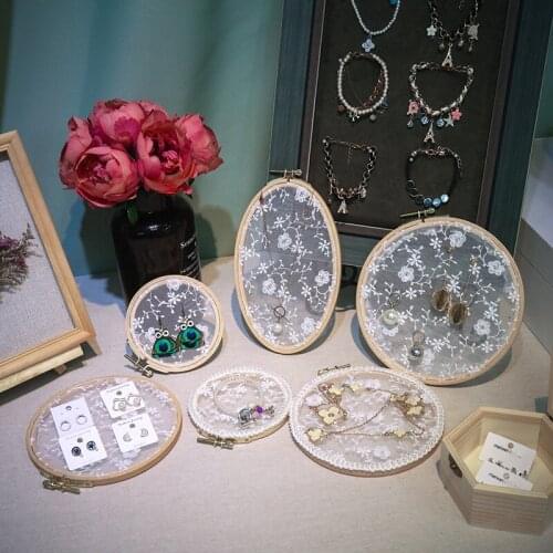 Multi-function White Embroidery Lace Wall Hanging Wedding Background Party Decorations Earrings Jewelry Display Rack Home Decor