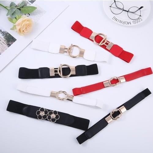 Fashion black elastic waistbands for women dress accessories thin gold buckle stretch cummerbunds woman party belts gifts girl
