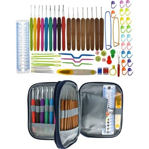 Crochet Hook Set With Blue Case Knitting Sewing Needles Full Set Knit Gauge Scissors Stitch Holder DIY Craft Tools 66pcs