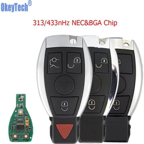 OkeyTech 2 3 Buttons Smart Remote Folding Car Key For Mercedes Benz 2000+ NEC BGA 315 433 Mhz Uncut Blade Remote Key Fob for MB