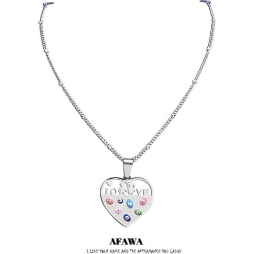 Stainless Steel Colorful Turkey Eye Heart Love Boy Girls Islam Necklace Charms Silver Color Necklace Jewelry oeil turc N5233S01