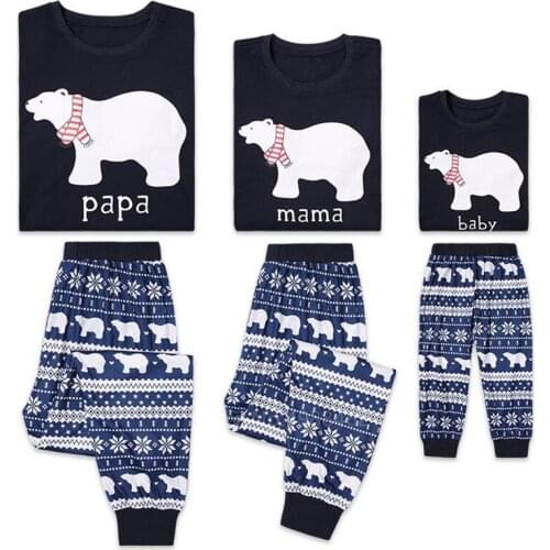 New Year Family Look Christmas Pajamas Xmas Matching Outfits Print Bear Mother Daughter Clothes Baby 3-8 Year Sweaters+Pant Set