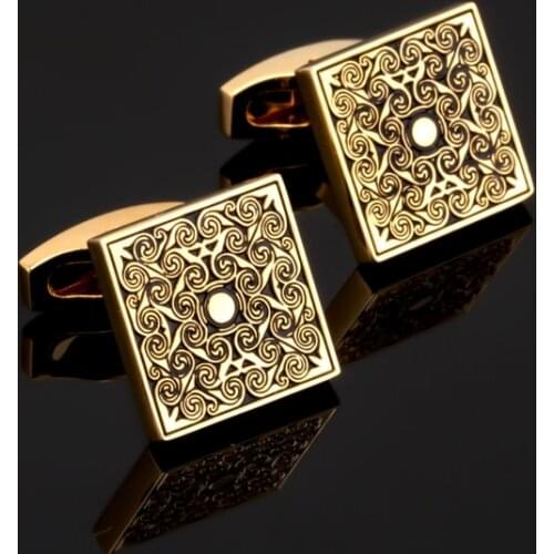 Luxury Fashion top Gold Cuffinks retail new royal vintage flower engraving design hotsal retail copper material plating