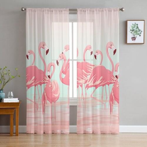 Luxury Tulle Curtains Summer Flamingo Tropical Living Room Kitchen Chiffon Curtain Youth Bedroom Sheer Floor Valance Curtain