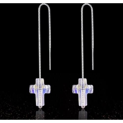 Crystals From Swarovski Drop Earrings For Women Cross Crystal Bead Chain Piercing Dangle Earring Fashion Wedding Jewelry