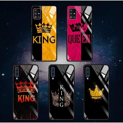 Glass Case For Samsung Galaxy A51 A71 A50 A70 A21s A31 A52 A72 5G M31 M51 A10 Antifall Printing Phone Cover Queen Crown King