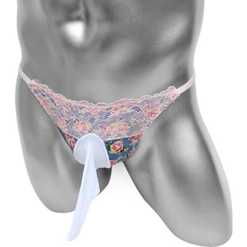 High Cutting Sissy Panties Penis Sheath Pouch Floral Cotton Men Briefs Underwear Lacework Sexy Lingerie Bikini Novelty Fashion