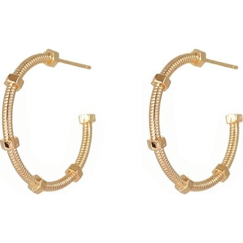 Unique round screw spike stud earrings in copper material Jewelry gold And silvery wholesale statement earrings