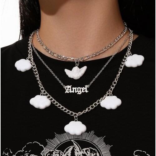 Hiphop Cupid Angel Heart Pendant Stainless Steel Necklace Multilayers Bearl Chokers Party Jewelry for Women Man Friendship Gifts