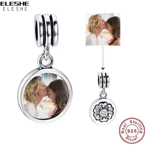 Authentic 925 Sterling Silver Personalized Custom Photo Charm Forever Round Beads Fit Women Bracelet & Necklace DIY Jewelry Gift