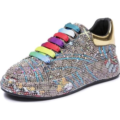 Sneakers Womens Big Size 2021 New Color Rhinestone Fashion Women Loafers Platform Fashion Shiny Womens Shoes Running Shoes