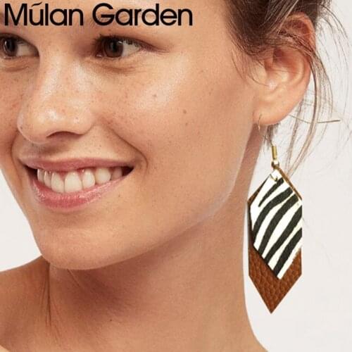 M&G Cowhide Leather Earrings for Women Geometric Zebra Pattern Leopard Dangle Earrings Feather Hair Female Fashion Jewelry Gift