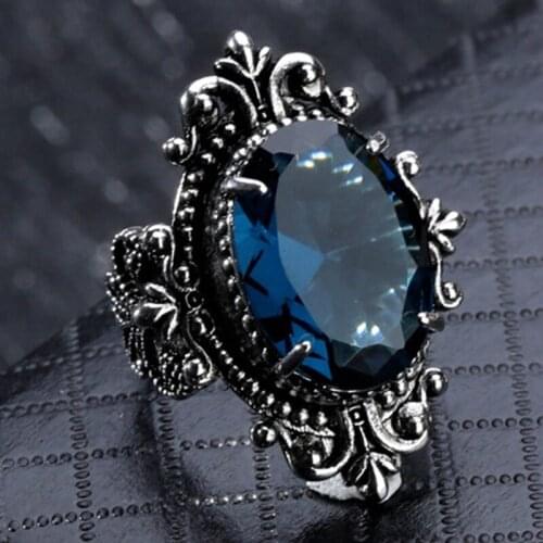 Fashion Goose Egg-shaped Sea Blue CZ Zircon Stone Ring Crystal Ring For Women Wedding Engagement Party Ring Jewelry Gift