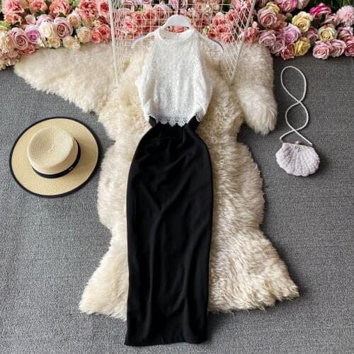 Sexy Halter Lace Patchwork Bodycon Party Dress Women Vintage Sleeveless Off Shoulder Elegant Vestidos Female 2020 New Fashion