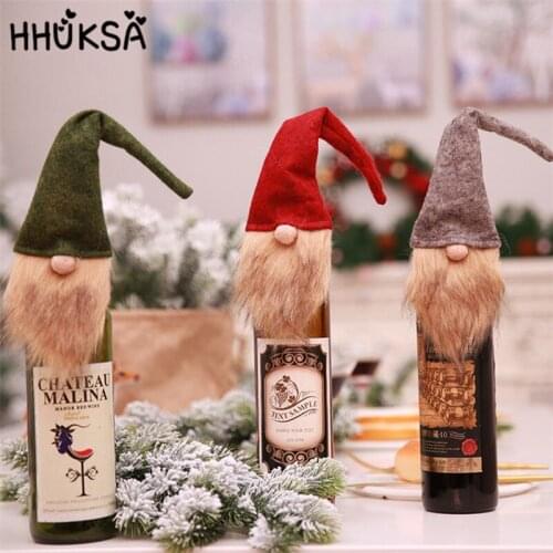 1Pc Cute Faceless Doll Red Wine Bottle Decor Christmas Decorations For Home New Year Dining Table Decor Christmas