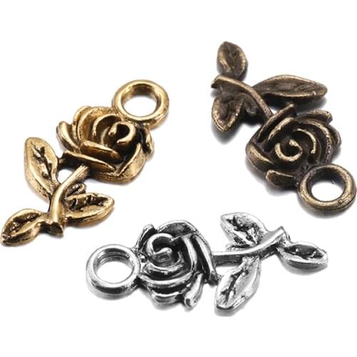 20pcs Tibetan Antique Gold Pendants Charms Flower Rose DIY For Bracelet Necklace Findings Jewelry Makings Supplies