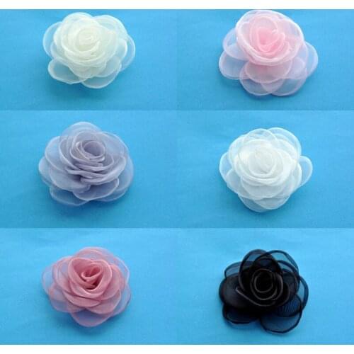 200pcs/lot 4.3" 6colors Newborn Gauze Layered Flower Handmade Rose Fabric Artificial Flowers For Wedding Decoration