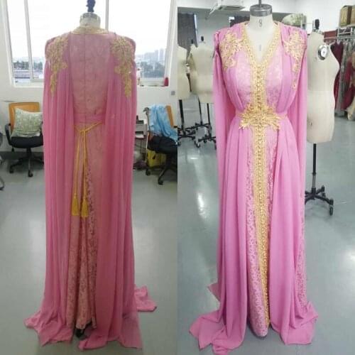 2021 Real Pics Luxury Aline Chiffon V-neck Evening Dresses Appliques Lace Ribbon Long Custom Made Party Gown