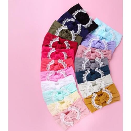 30 pcs/lot , Embroidered Hollow out Lace Trim Knot Bow Nylon Headbands, Wide Turban Head Wrap, Girls Hair Accessories