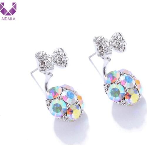 Aidaila 2019 New fashion Butterfly Earrings Bow Zircon colorful two wearing earring for women Jewelry