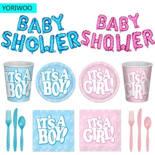 Babyshower Disposable Party Tableware Set Its A Boy Gender Reveal Favors Oh Baby Shower Girl 1st Birthday Party Decorations Kids