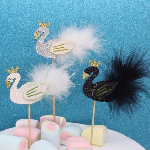 White Black Silver Feather Swan Cupcake Topper Cake Fruit Picker Cocktail Decor Favor 12 piece/lot DEC385