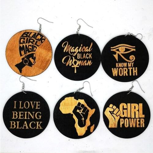 Free shipping!!mixed design Black Girl Magic wooden earrings