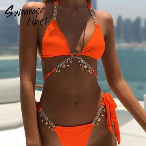 Diamond bikini 2020 Lace up bandage swimwear female Halter swimsuit women Triangle bathing suit High cut biquini Sexy swim suit