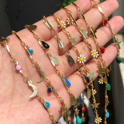 1M Handmade Gold Color Stainless Steel Stars Moon Heart Wire Chains for Jewelry Making DIY Bracelets Necklaces Ankles Accessorie