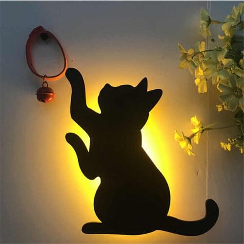 Sensor&Voice Sensor LED Night Light Cute Cat Baby Nursery Lamp Light LED Battery Operated Wall Lamp For Home Decorative A