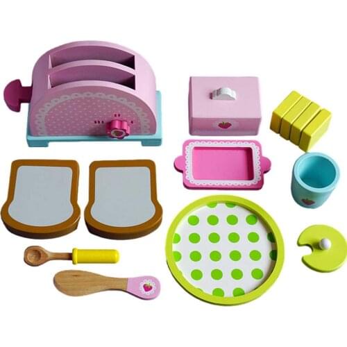 Kids Pretend Playing Toy Wooden Non-toxic Simulation Bakery Ware Set Solid Wood Pink Strawberry Wooden Kitchen Pretend Play Toys