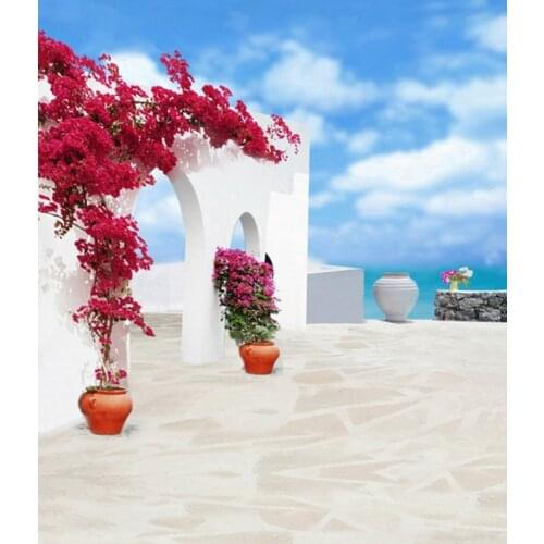 5x7ft Stone Floor Flowers Blue Sky Photography Backdrops Photo Props Studio Background