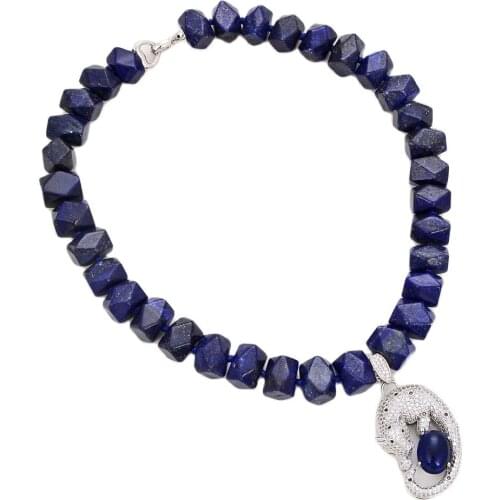 GG Jewelry 18" Nugget Faceted Blue Lapis Lazuli Necklace CZ Pendant