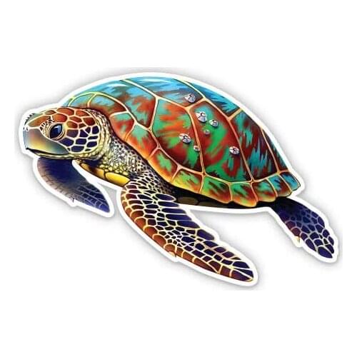 GT Graphics Express Pretty Colorful Sea Turtle Swimming - 3" Vinyl Sticker - for Car Laptop I-Pad Phone Helmet Hard Hat - Waterp