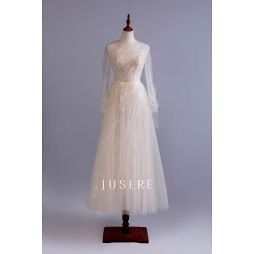 Jusere sweetheart A-Line beach bridal dress wedding dress bridal gown ankle length long sleeves dress