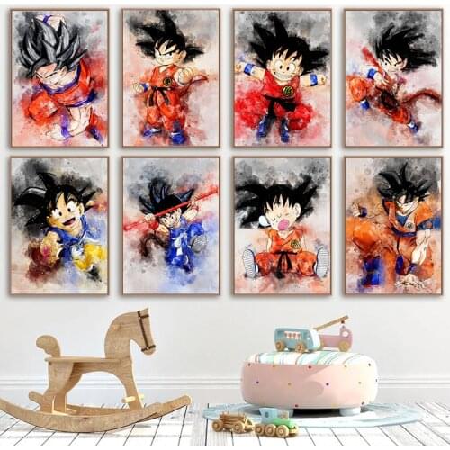Japanese Anime Dragon Ball Watercolor Canvas Painting Goku Wall Art Posters and Prints Nursery Paintings for Bedroom Home Decor