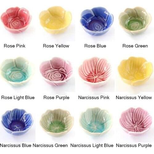 Ceramic Small Dishes and Plates Rose Flower Seasoning Soy Sauce Vinegar Dish Kitchen Tableware Incense Holder Home Decor