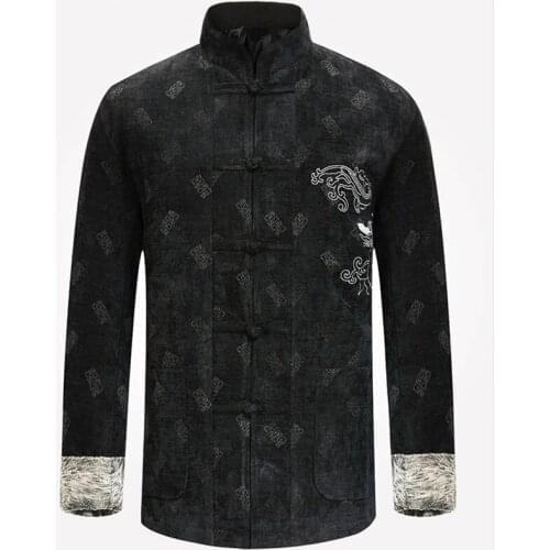 Chinese Han Elderly Men Tang Tops Winter Clothing Menswear Autumn Tang Shirts Wushu Uniform