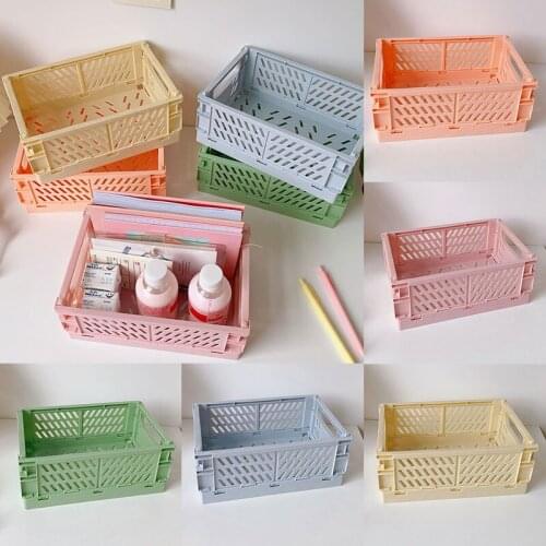 1PC Folding Plastic Storage Baskets Desktop Sundries Cosmetic Organizer Storage Box Fruit Snacks Toys Storage Basket Locker