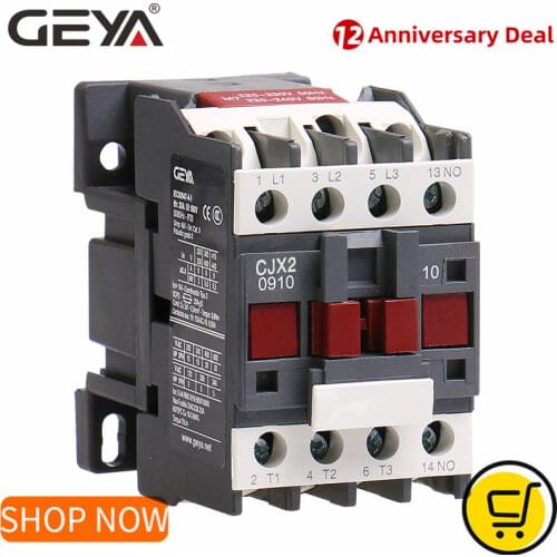 GEYA CJX2-0910 1210 1810 Magnetic Contactor 220V or 380VAC Contactor 3Pole 9A 12A 18A 1NO LC1D-09 Contactor
