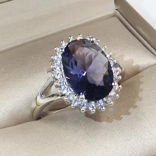 Fashion Large Blue Stone CZ Zircon Rings For Women Crystals Wedding Engagement Rings Jewelry US Size 6-10