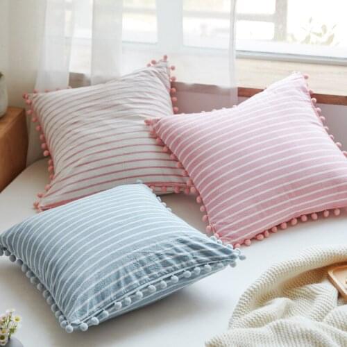 Ball Throw Pillow Sofa Cushion Pillow Cover washed cotton stripe Pillowcase Cute girlish style Bedding pillow case Home Decor
