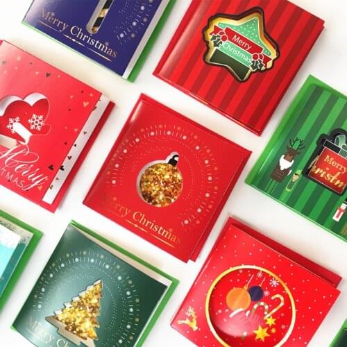 New 10Pcs/Set Creative Hollowing Tri-fold Greeting Card Snowman Elk Santa Claus Greeting Cards Xmas Postcard Gift