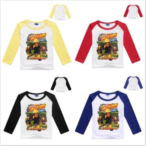 New Children Long Sleeve shirts Kids Boys clothing Girl Tops girls Clothes Cartoon Fireman Sam Print Cotton tee toddler boys