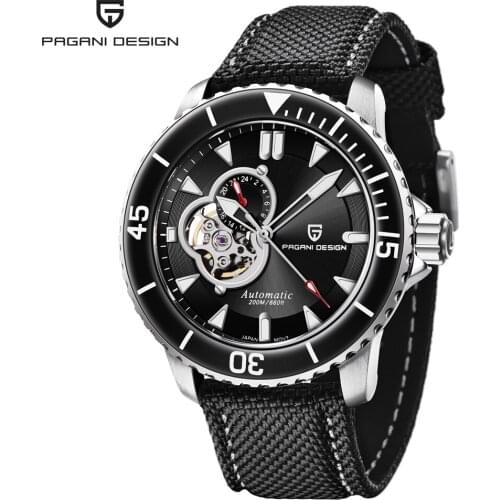 PAGANI DESIGN 44mm 2021 New Sapphire Glass Top Black Sports and Leisure Automatic Watch Waterproof Mens Mechanical Watch