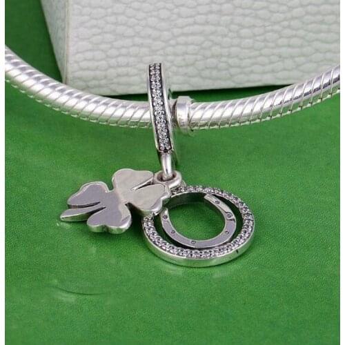 Lucky Day pendant Charm silver color Four-leaf Clover Horseshoe Dangle Beads For Jewelry Making Mothers Day Gift