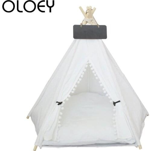 Portable Folding Linen Pet Tent Dog Cat House Pentagonal For Indoor Outdoor Kennels Portable Teepee Cave with Mat