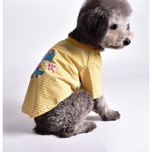 Pet Shirt Cartoon Print Breathable Cotton Puppy Striped Vest Puppy Fashion Shirt Dog Clothes