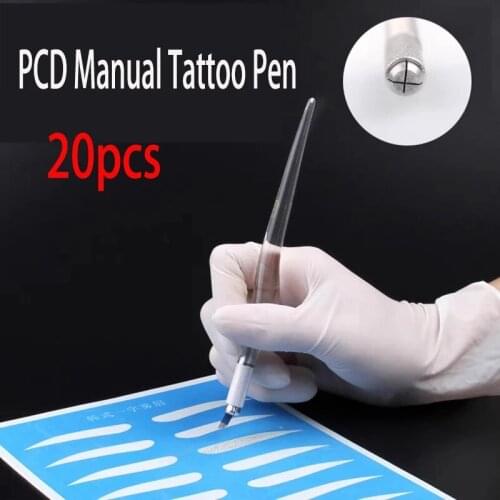 20pcs Crystal Manual Tattoo Pen PCD Tattoo Eyebrow Microblading Pen for permanent makeup tool tebori pens